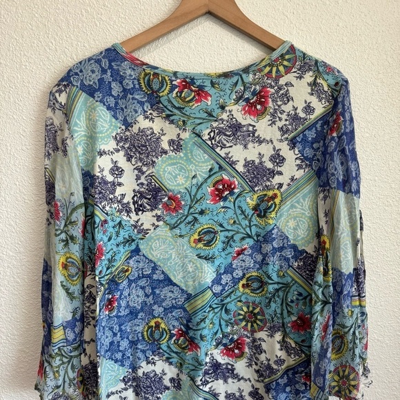 15. Bila Women's 3X Mixed Media Beaded Blouse Floral Blue Paisley Colorful Boho - Picture 6 of 10